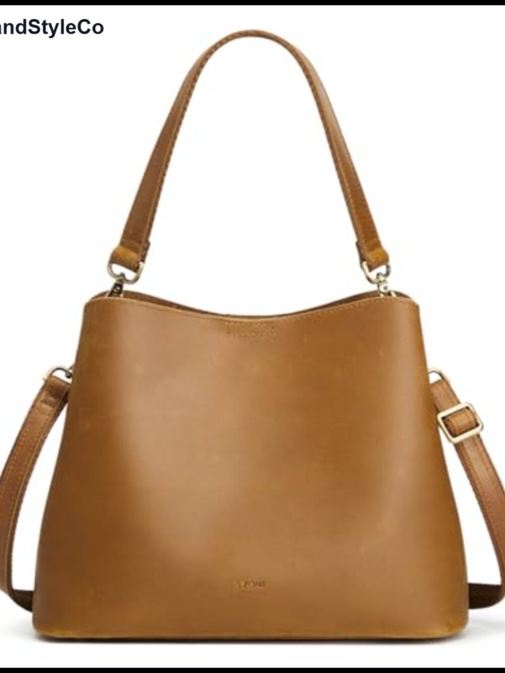 Leather Crossbody Bucket Bag with 2 Straps Medium Shoulder Purse